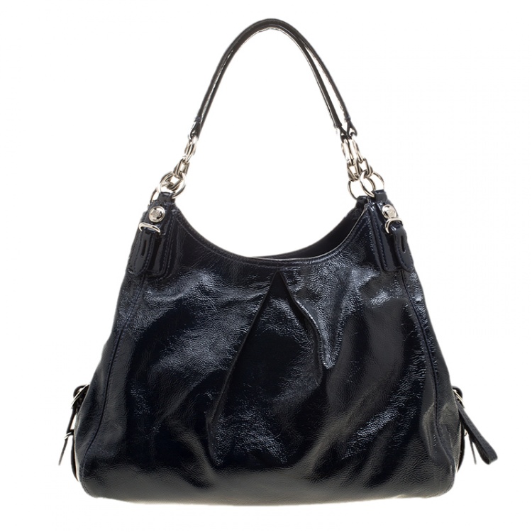 Pre Owned Coach Navy Blue Patent Leather Maggie Shoulder Bag