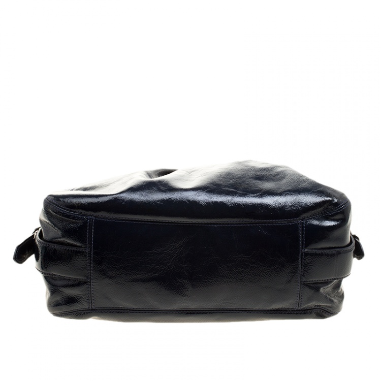 Pre Owned Coach Navy Blue Patent Leather Maggie Shoulder Bag