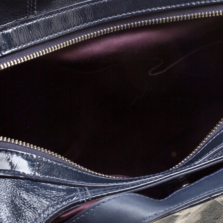 Pre Owned Coach Navy Blue Patent Leather Maggie Shoulder Bag