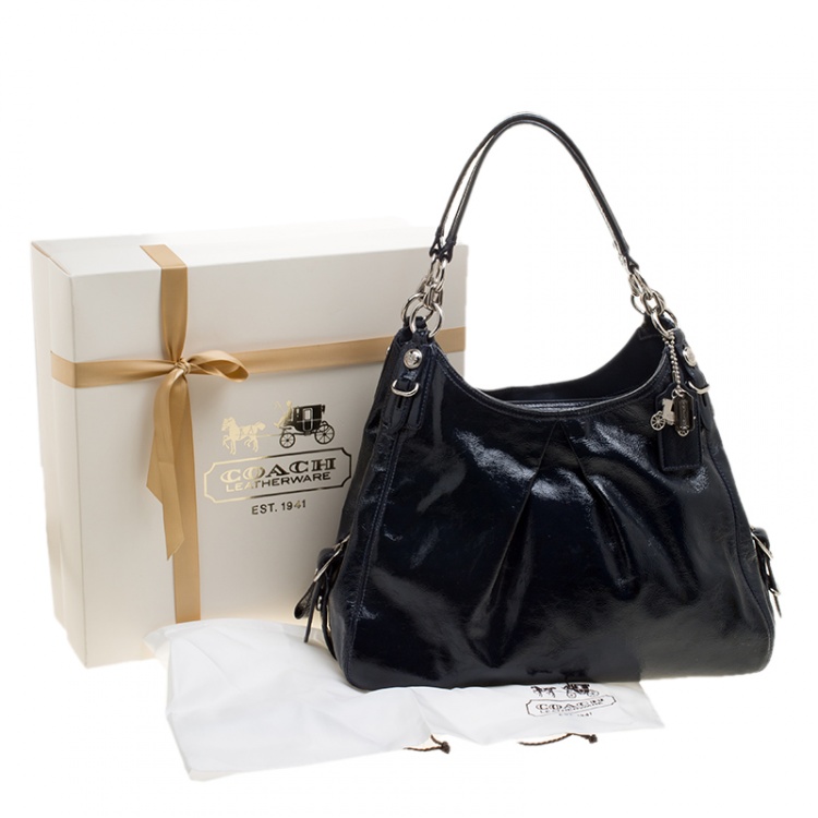 Pre Owned Coach Navy Blue Patent Leather Maggie Shoulder Bag