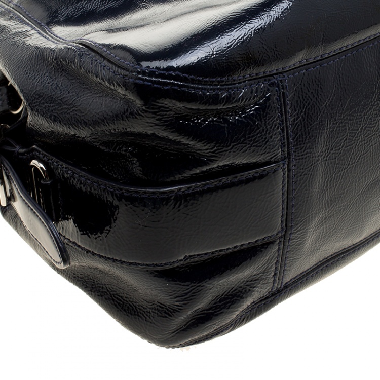 Pre Owned Coach Navy Blue Patent Leather Maggie Shoulder Bag
