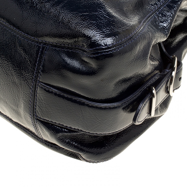 Pre Owned Coach Navy Blue Patent Leather Maggie Shoulder Bag
