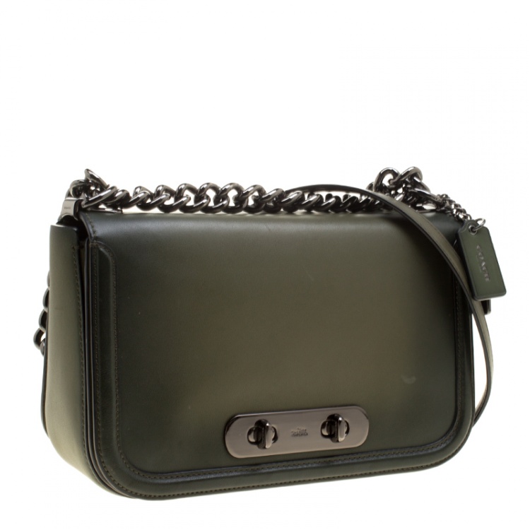 Pre Owned Coach Olive Green Leather Swagger Shoulder Bag