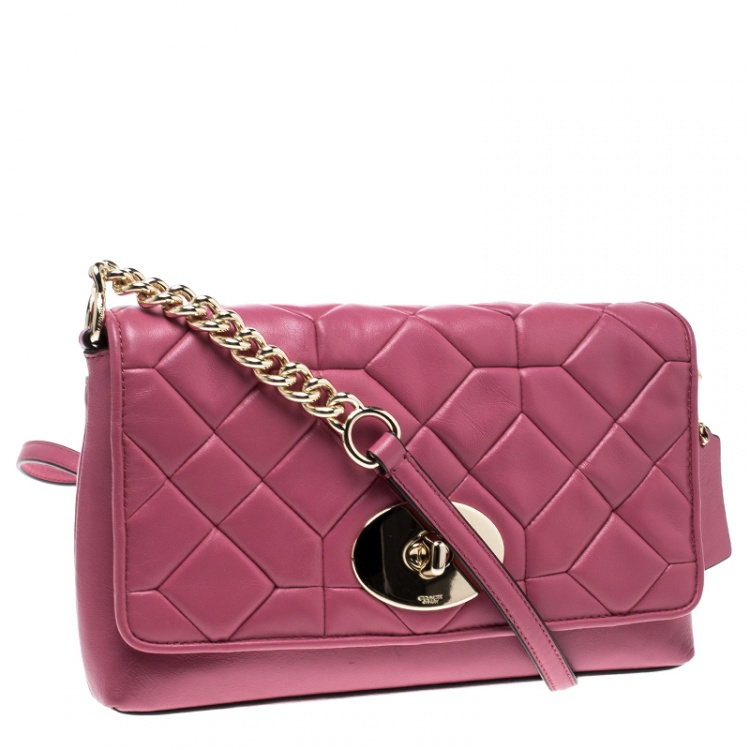 Pre Owned Coach Pink Quilted Leather Shoulder Bag