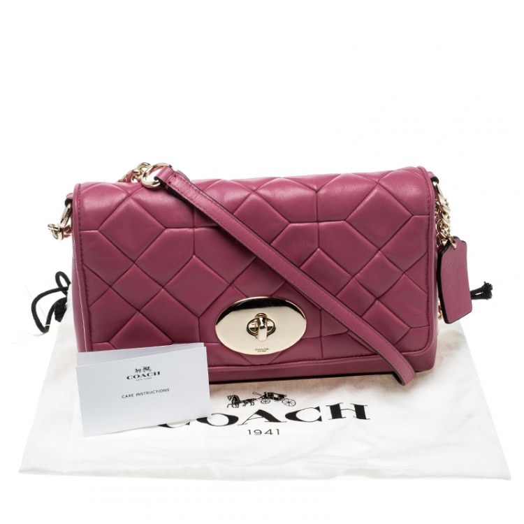 Pre Owned Coach Pink Quilted Leather Shoulder Bag