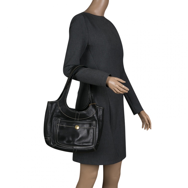 Pre Owned Coach Black Leather Hobo
