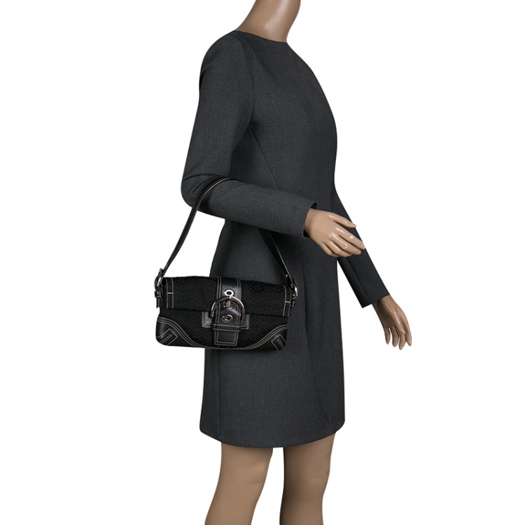 Pre Owned Coach Black Canvas Signature Shoulder Bag