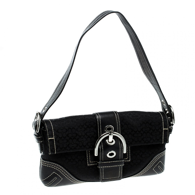 Pre Owned Coach Black Canvas Signature Shoulder Bag