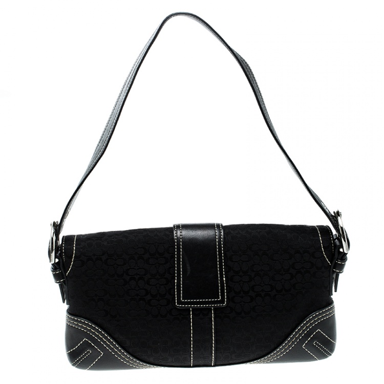 Pre Owned Coach Black Canvas Signature Shoulder Bag
