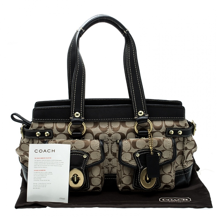 Pre Owned Coach Beige/Black Signature Canvas and Leather Tote