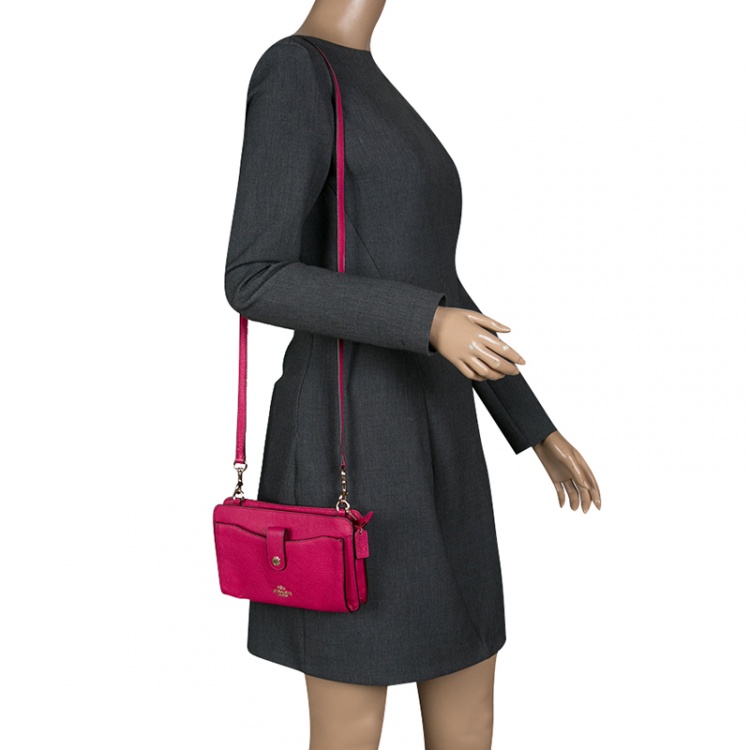 Pre Owned Coach Pink Leather Crossbody Bag 