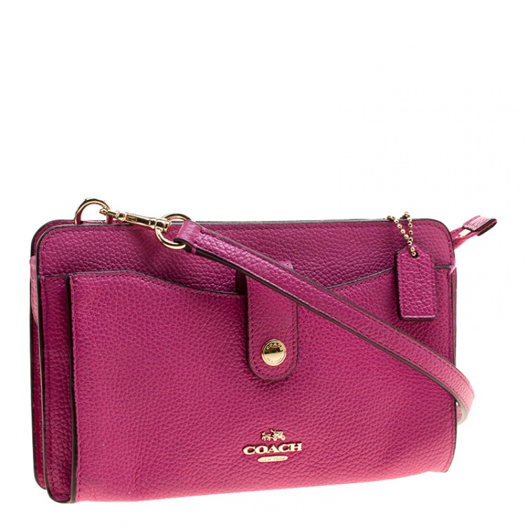 Pre Owned Coach Pink Leather Crossbody Bag 