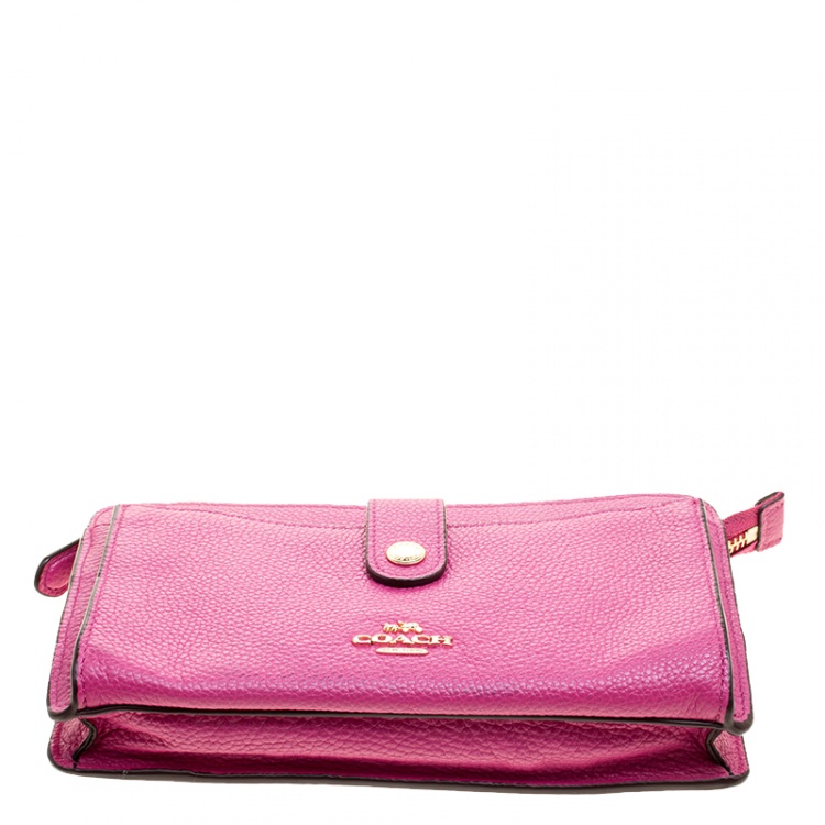 Pre Owned Coach Pink Leather Crossbody Bag 