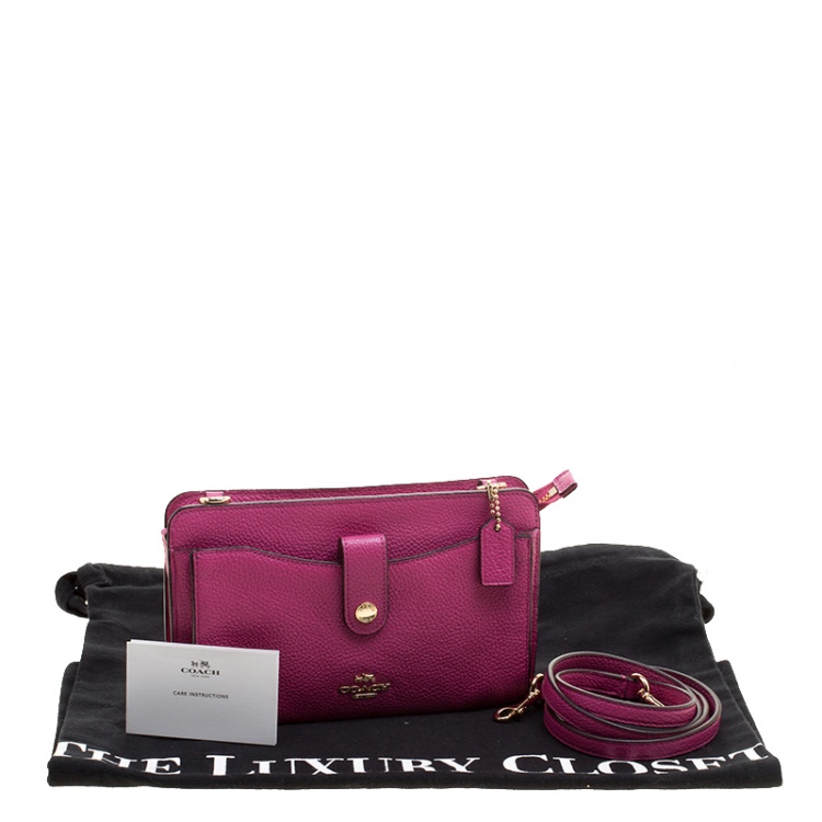Pre Owned Coach Pink Leather Crossbody Bag 