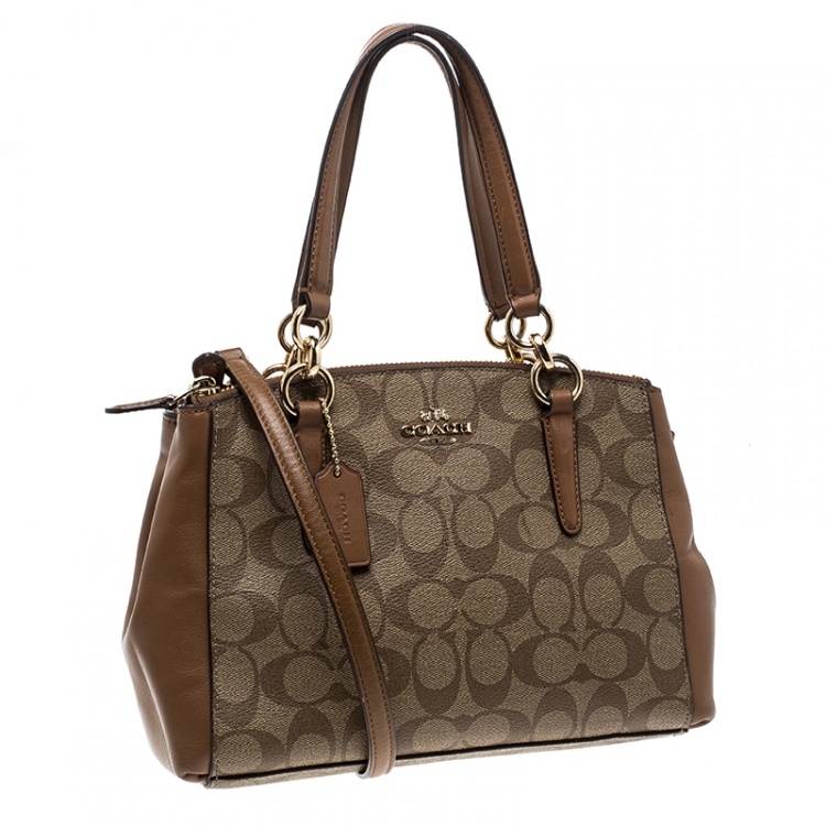 Pre Owned Coach Brown Coated Canvas and Leather Mini Christie Carryall Bag