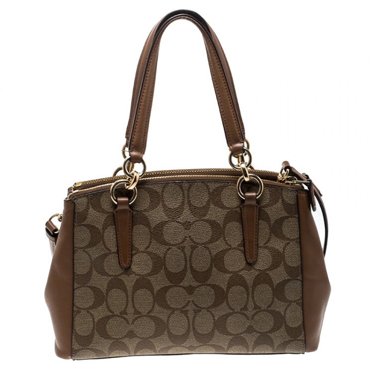 Pre Owned Coach Brown Coated Canvas and Leather Mini Christie Carryall Bag