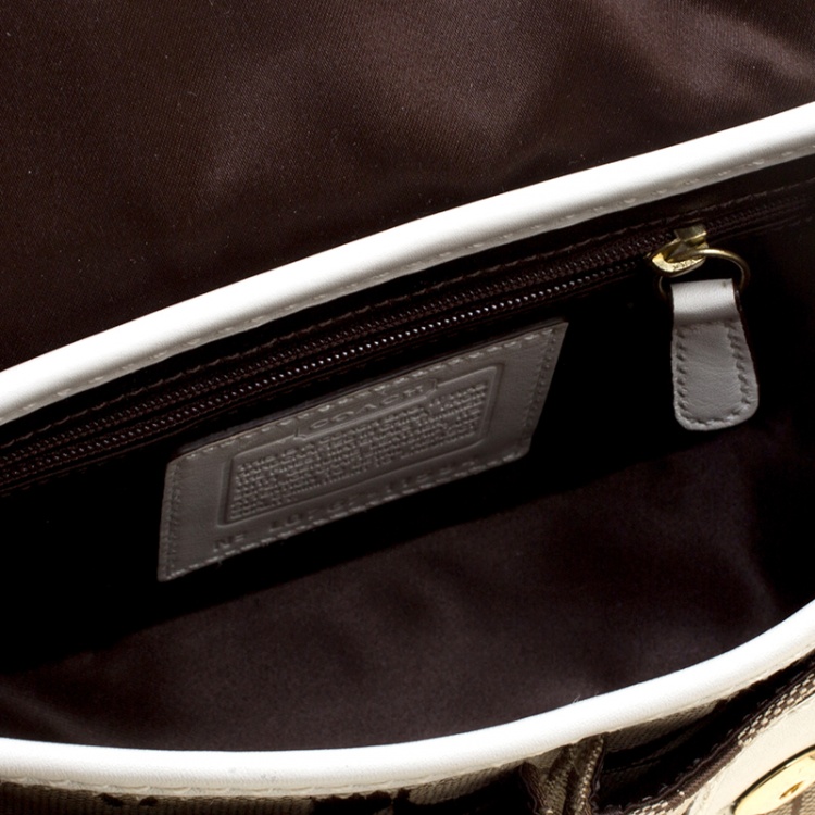 Pre Owned Coach White/Beige Signature Canvas and Leather Crossbody Bag