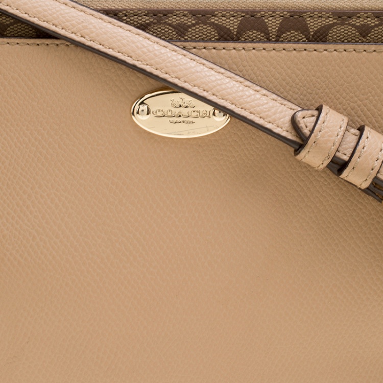 Pre Owned Coach Light Brown Leather East/West Pop Up Pouch Crossbody Bag