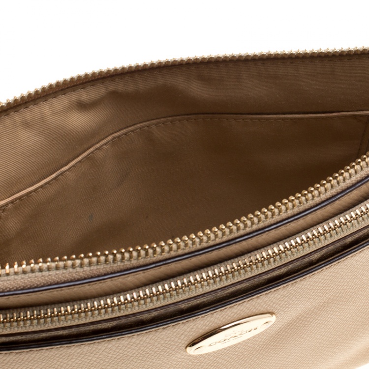 Pre Owned Coach Light Brown Leather East/West Pop Up Pouch Crossbody Bag