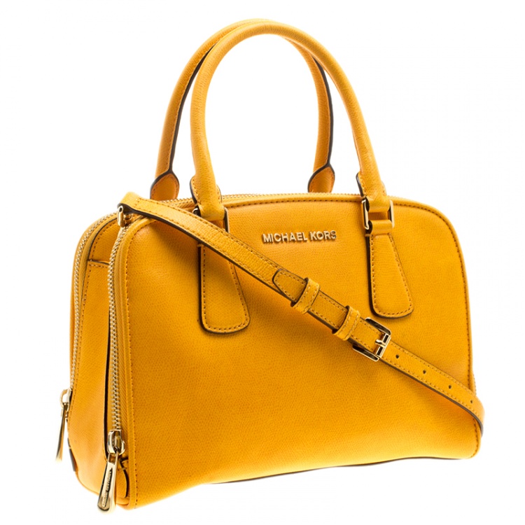 Pre Owned Michael Kors Mustard Leather Medium Reese Satchel