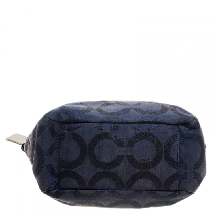 Pre Owned Coach Blue/Brown Shimmering Signature Canvas and Patent Leather Hobo