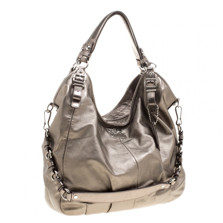 Pre Owned Coach Metallic Beige Leather Shoulder Bag