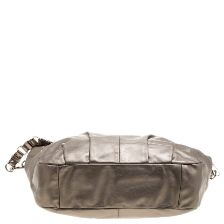 Pre Owned Coach Metallic Beige Leather Shoulder Bag