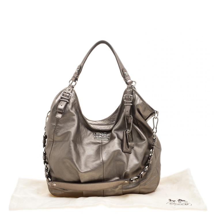 Pre Owned Coach Metallic Beige Leather Shoulder Bag
