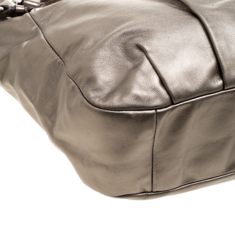 Pre Owned Coach Metallic Beige Leather Shoulder Bag