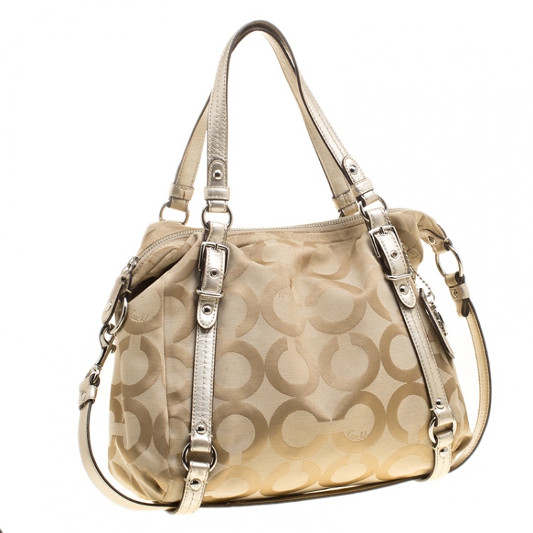 Pre Owned Coach Beige Signature Canvas Shoulder Bag
