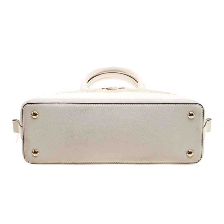 Pre Owned Coach Beige/White Signature Coated Canvas and Leather Sierra Satchel