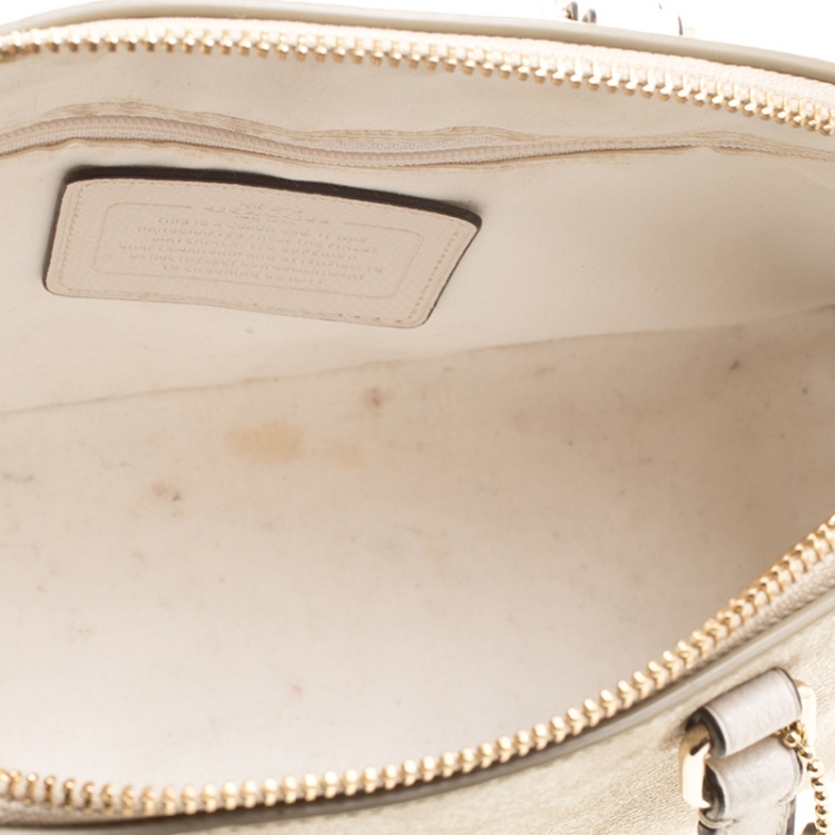 Pre Owned Coach Beige/White Signature Coated Canvas and Leather Sierra Satchel