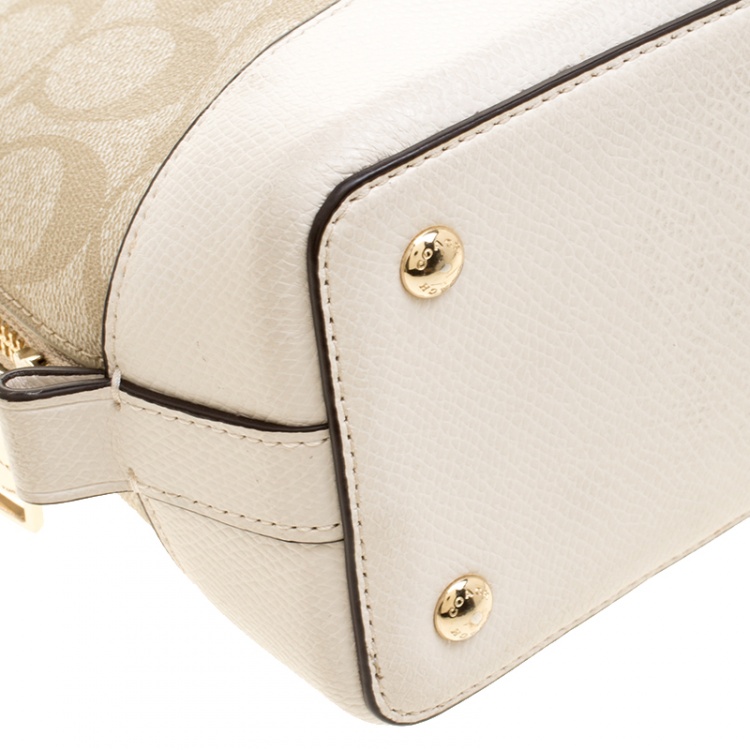 Pre Owned Coach Beige/White Signature Coated Canvas and Leather Sierra Satchel