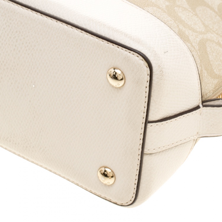 Pre Owned Coach Beige/White Signature Coated Canvas and Leather Sierra Satchel