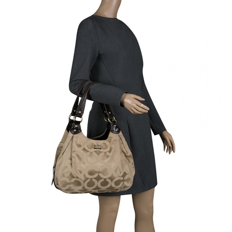 Pre Owned Coach Beige/Brown Signature Canvas Satchel 