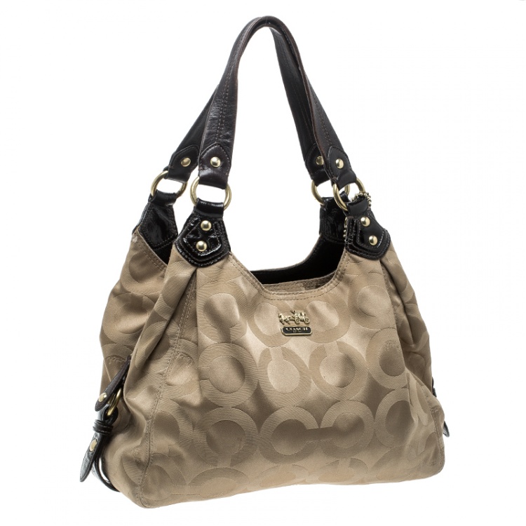 Pre Owned Coach Beige/Brown Signature Canvas Satchel 