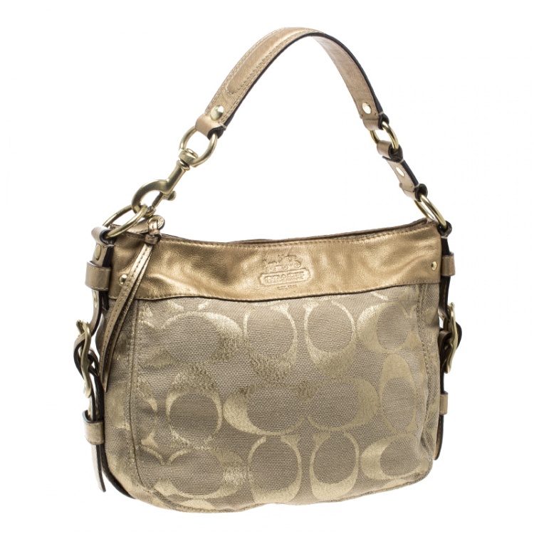 Pre Owned Coach Beige/Gold Canvas and Leather Hobo