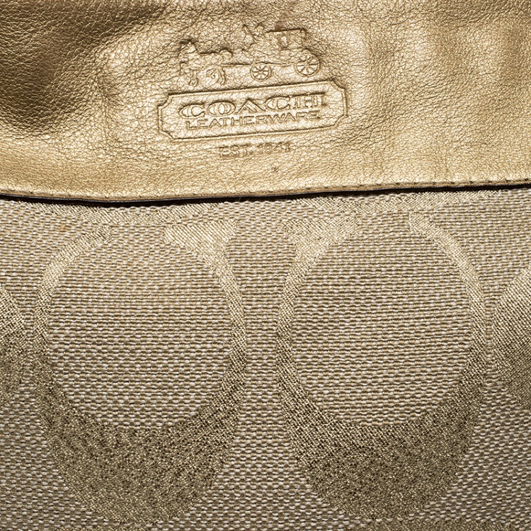 Pre Owned Coach Beige/Gold Canvas and Leather Hobo