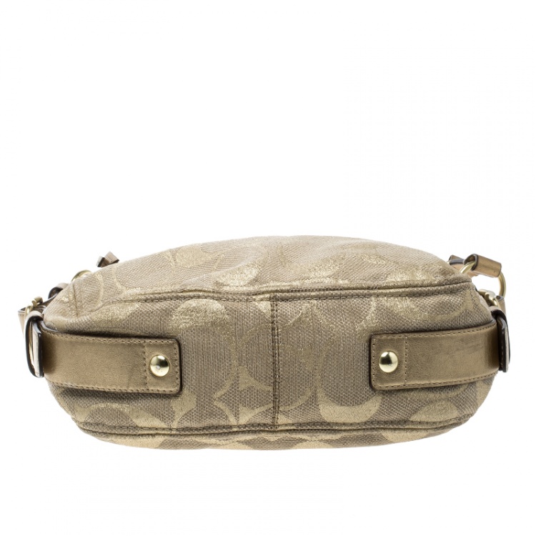 Pre Owned Coach Beige/Gold Canvas and Leather Hobo