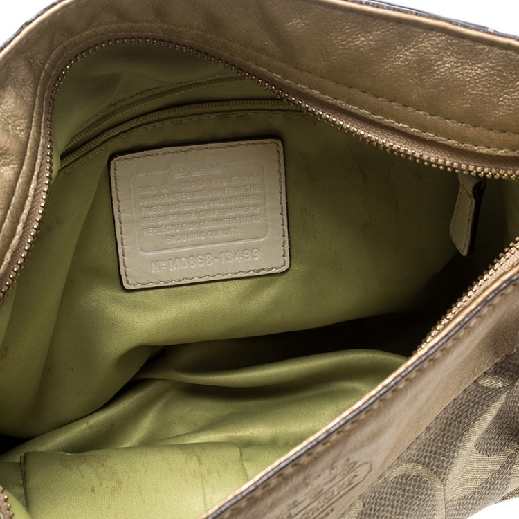 Pre Owned Coach Beige/Gold Canvas and Leather Hobo