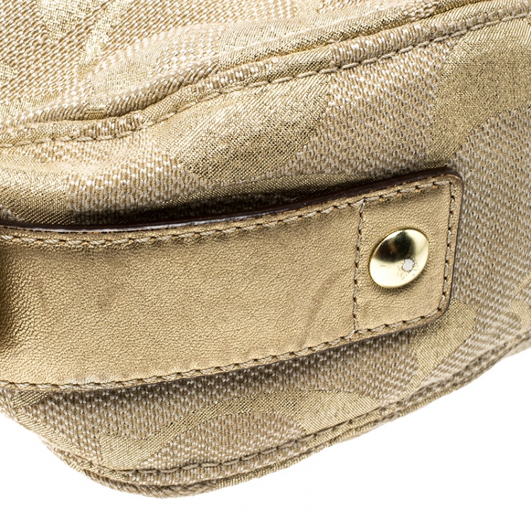Pre Owned Coach Beige/Gold Canvas and Leather Hobo