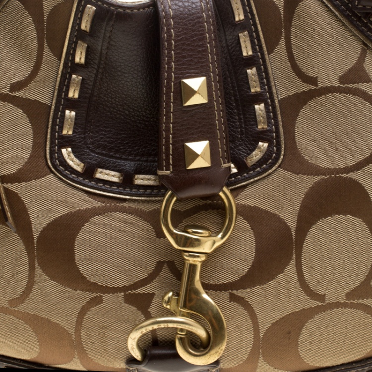 Pre Owned Coach Beige/Brown Signature Canvas and Leather Hobo