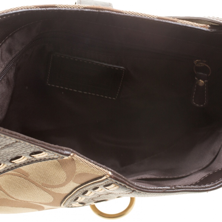 Pre Owned Coach Beige/Brown Signature Canvas and Leather Hobo