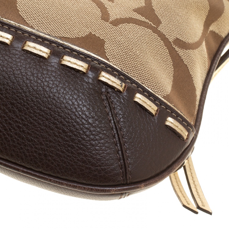 Pre Owned Coach Beige/Brown Signature Canvas and Leather Hobo