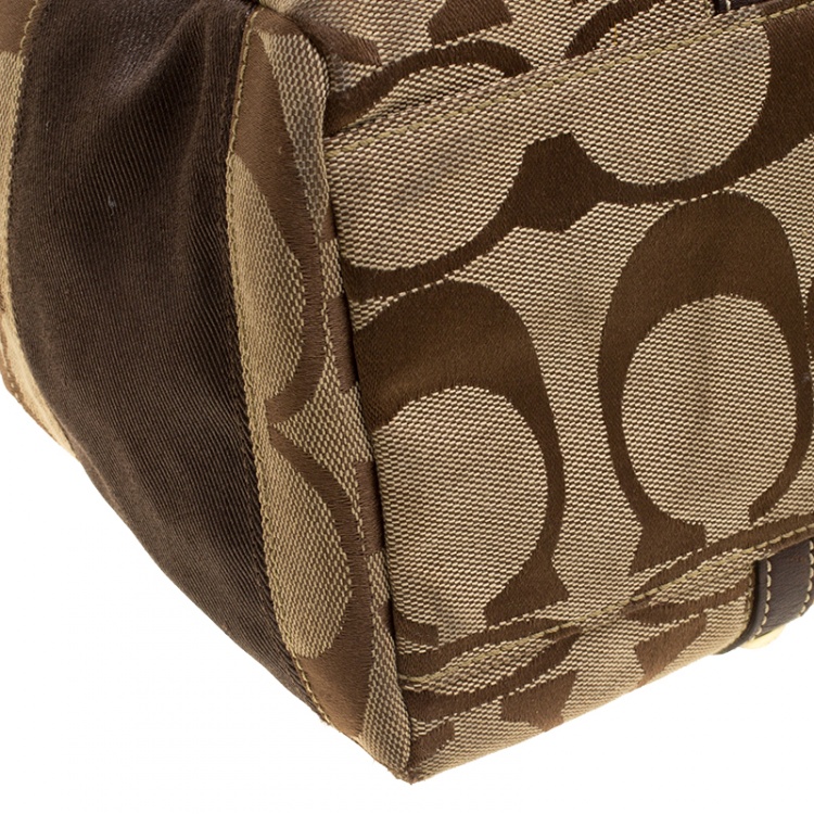 Pre Owned Coach Beige/Brown Signature Canvas and Leather Satchel