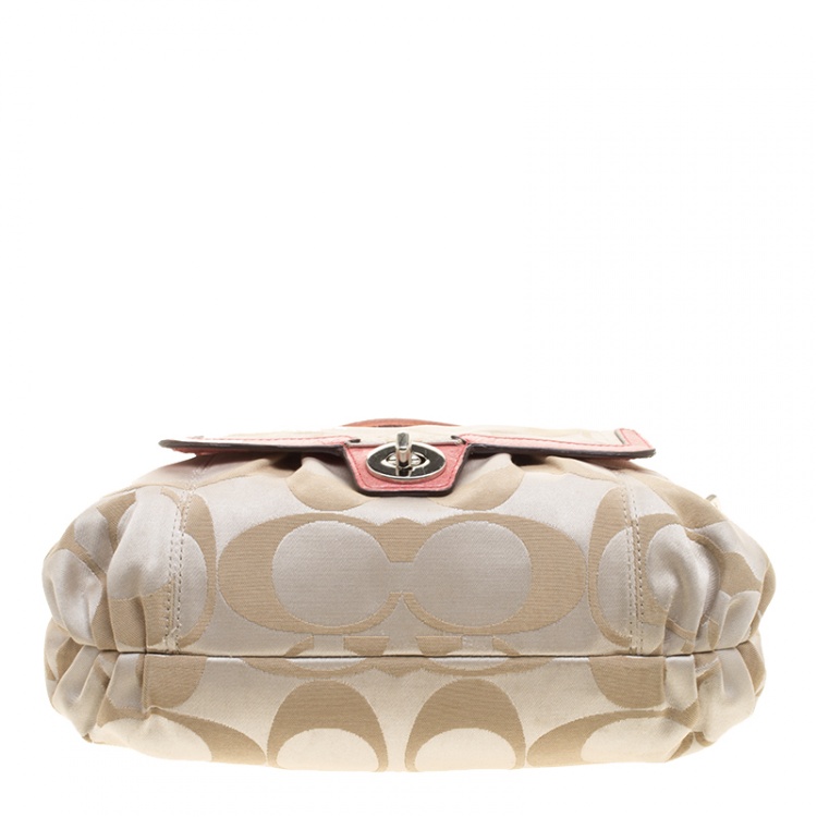 Pre Owned Coach Beige/Pink Signature Canvas and Leather Shoulder Bag