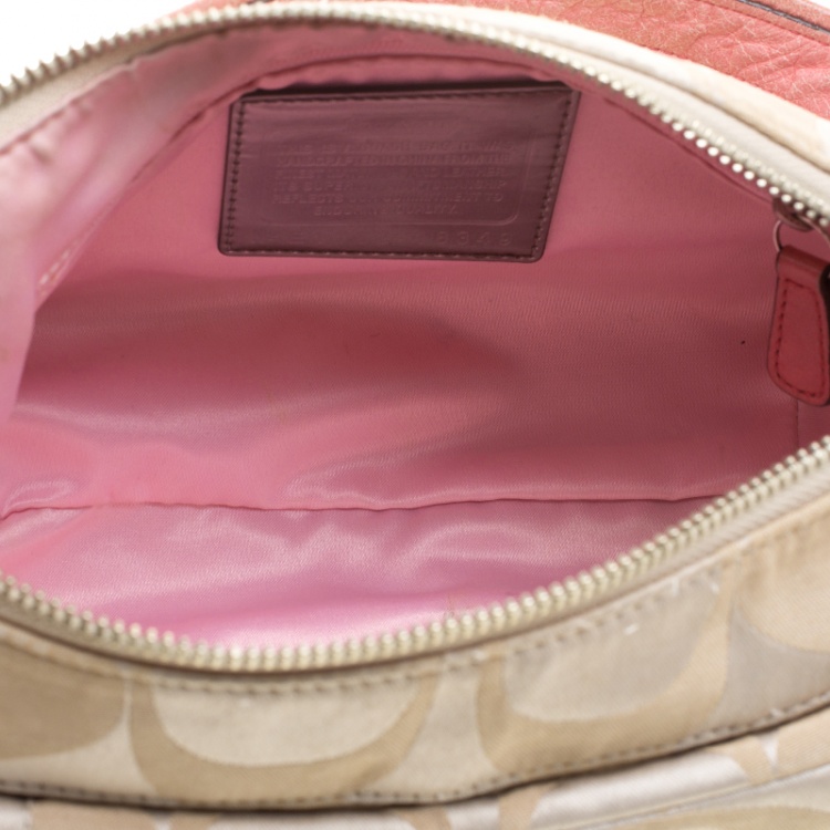 Pre Owned Coach Beige/Pink Signature Canvas and Leather Shoulder Bag