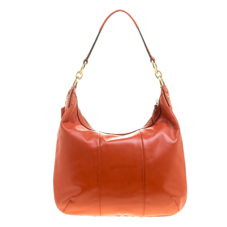 Pre Owned Coach Orange Woven Leather Kristin Hobo