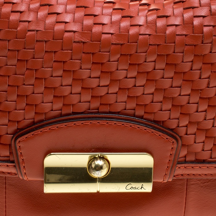 Pre Owned Coach Orange Woven Leather Kristin Hobo