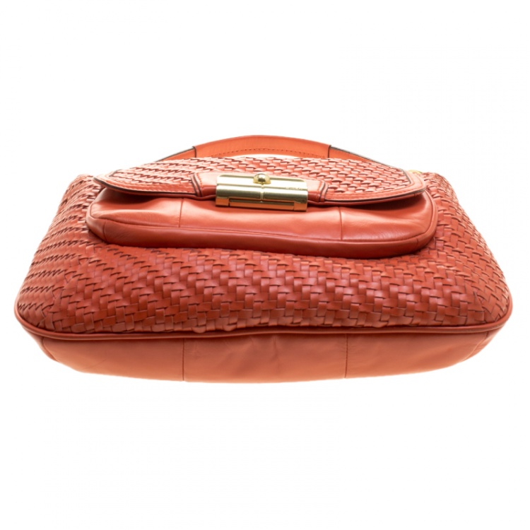 Pre Owned Coach Orange Woven Leather Kristin Hobo